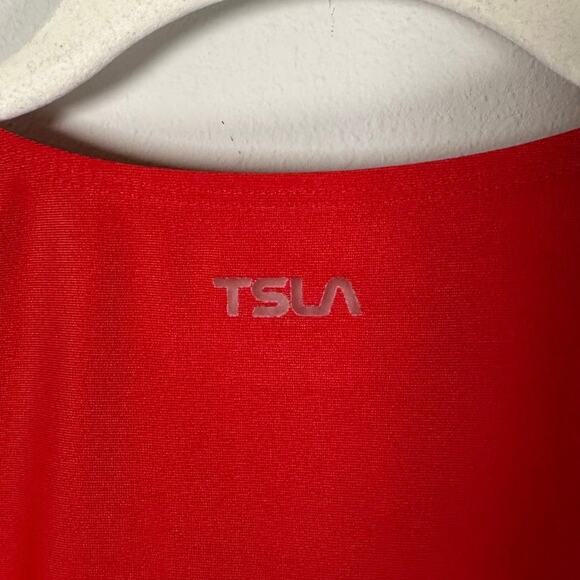 TSLA Front Zipper Front Closure Hidden Cami Red Scoop Neck Top Women's XL - Picture 3 of 5